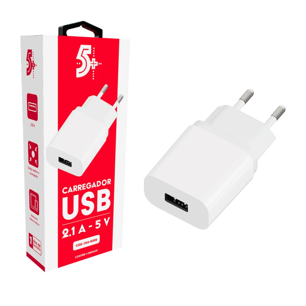 Imagem 2 de 5 do produto Carregador Celular Tomada Plug Adaptador Fonte Usb 5v 2.1a