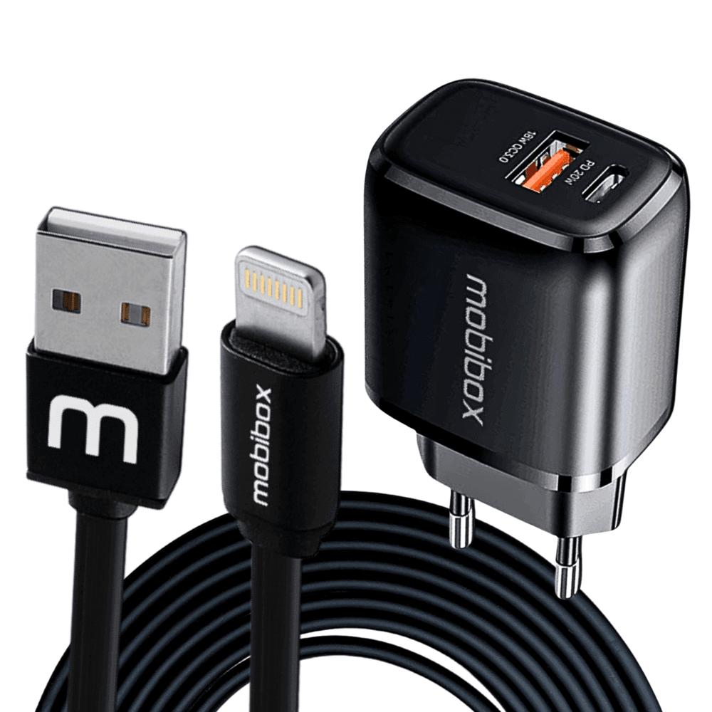 Carregador Tomada de Parede / Fonte - 2 Saídas USB + Tipo C 3A - Ultra Rápido + Cabo Lightning p/ iPhone com entrada USB - 2 metros - Original Garantia de 1 ano