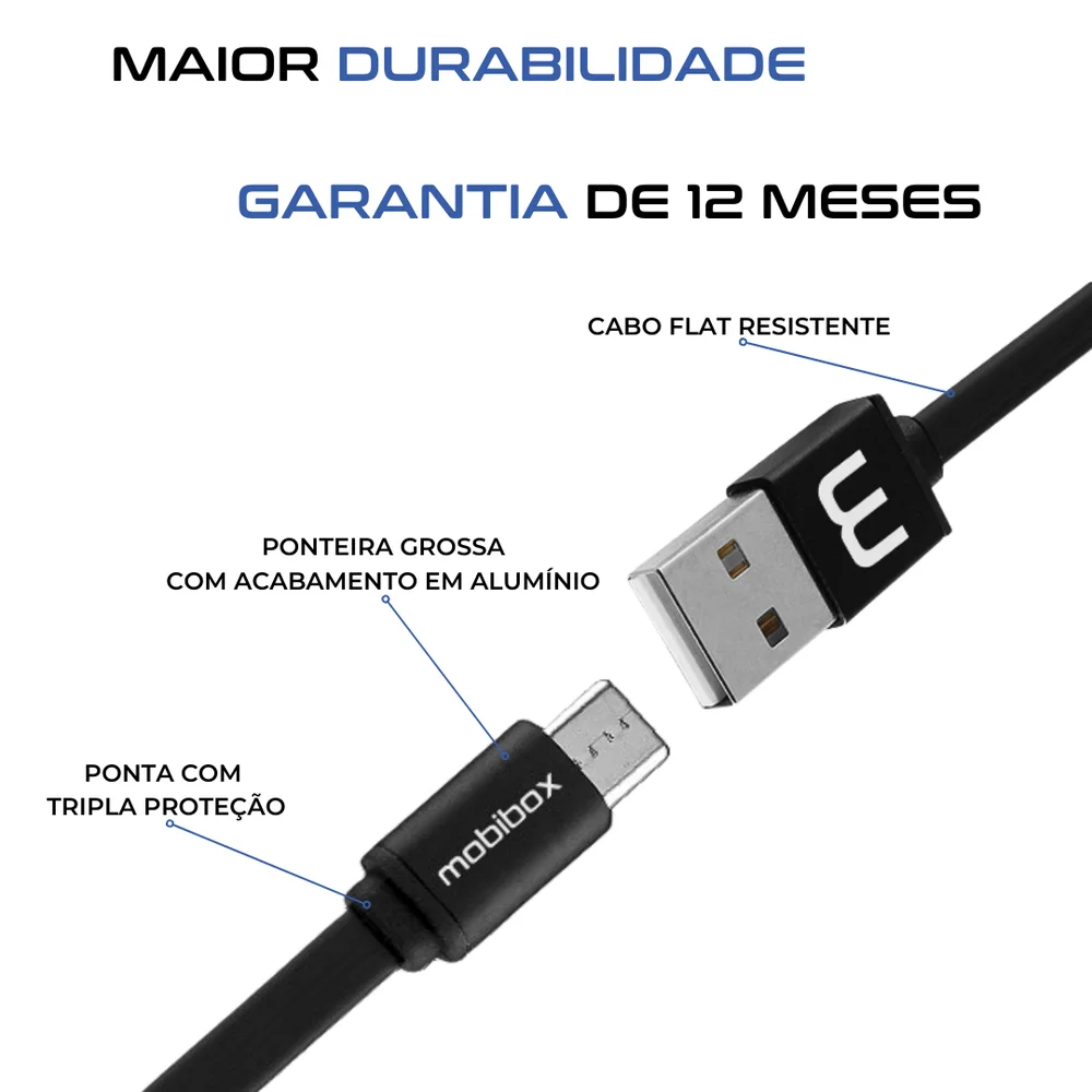 Imagem 3 de 5 do produto Cabo carregador Tipo C / USB - 2 metros - Reforçado e flexível - Ultra rápido - Original 1 ano de garantia