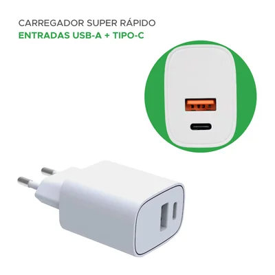 Carregador Ultrarrápido Duplo Usb A + Tipo C Power 20w Branco — foto 3