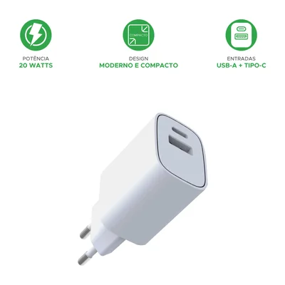 Carregador Ultrarrápido Duplo Usb A + Tipo C Power 20w Branco — foto 5