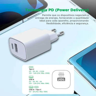 Carregador Ultrarrápido Duplo Usb A + Tipo C Power 20w Branco — foto 6