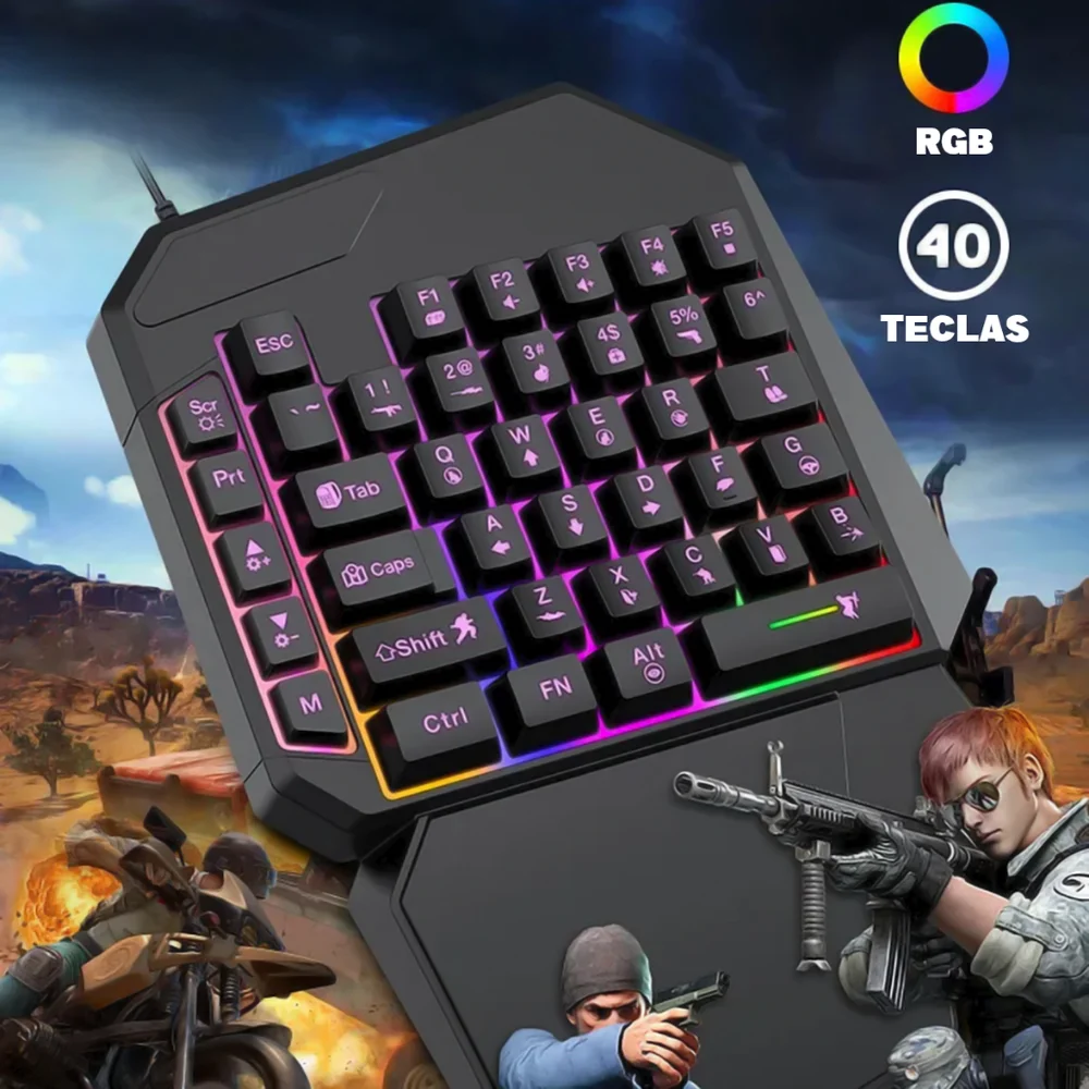 Imagem 5 de 5 do produto Teclado Gamer Single Hand Profissional Uma Mão LED RGB