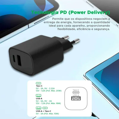 Carregador Parede Duplo Usb Tipo C Pd 20w Turbo Garantia 1 A — foto 6