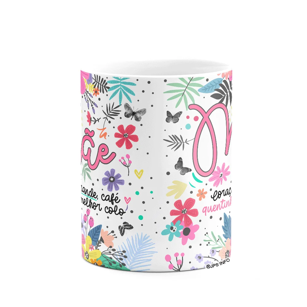 Imagem 2 de 3 do produto Caneca Floral Família - Mãe - Coração Grande, Café Quentinho