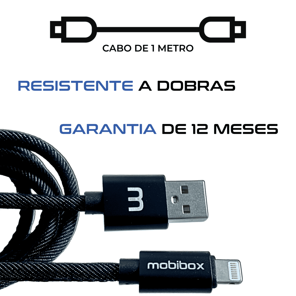 Imagem 3 de 5 do produto Cabo Carregador Lightning p/ iPhone com Entrada USB - 1 metro - Reforçado - Ultra rápido - Original 1 ano de garantia