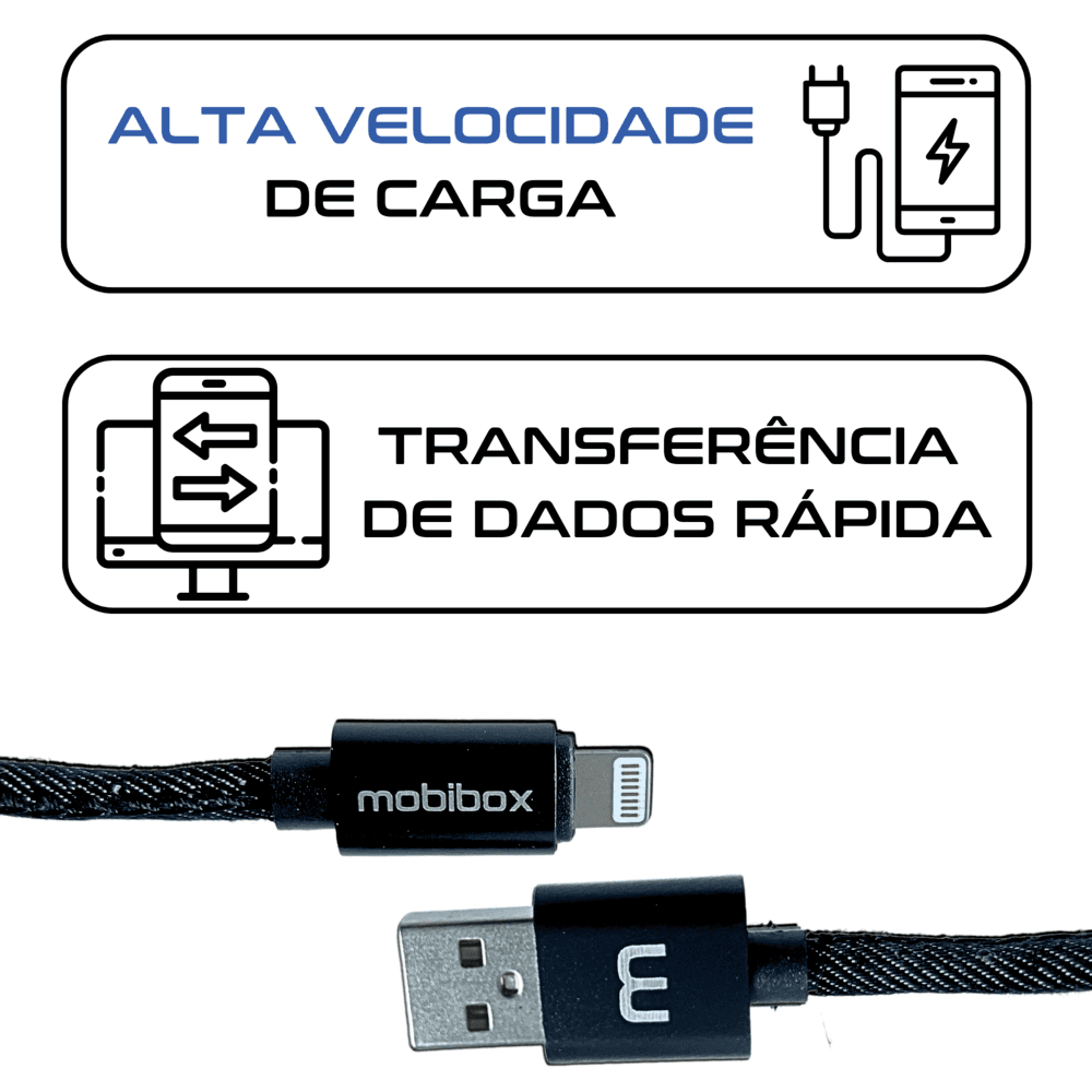 Imagem 4 de 5 do produto Cabo Carregador Lightning p/ iPhone com Entrada USB - 1 metro - Reforçado - Ultra rápido - Original 1 ano de garantia