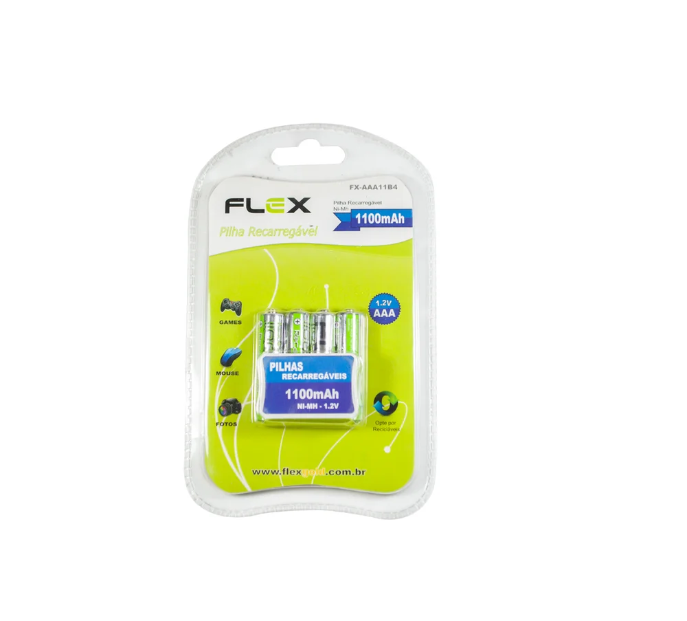 Bateria / Pilha Recarrega Vel C/ 4 Unid. Mod. "flex" Fx-aaa1 Bateria / Pilha Recarrega Vel C/ 4 Unid. Mod. "flex" Fx-aaa1