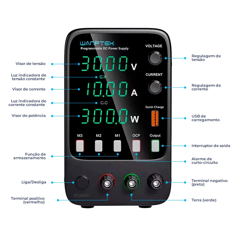 Imagem 2 de 5 do produto Fonte De Bancada Wanptek Aps3010h 30v 10a 300w