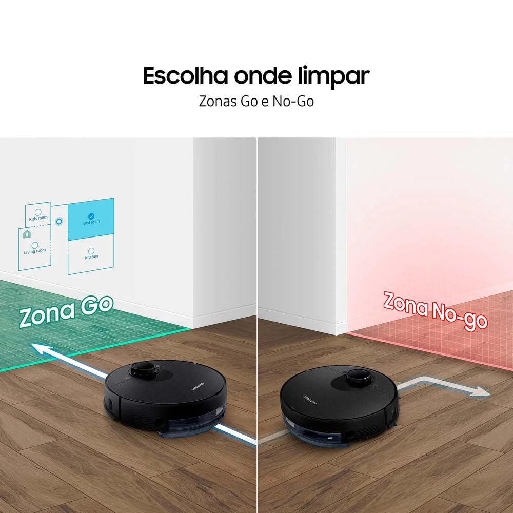 Robô Aspirador De Pó Samsung Vr3m Black Limpeza 2 Em 1 E Controle Via Aplicativo Bivolt