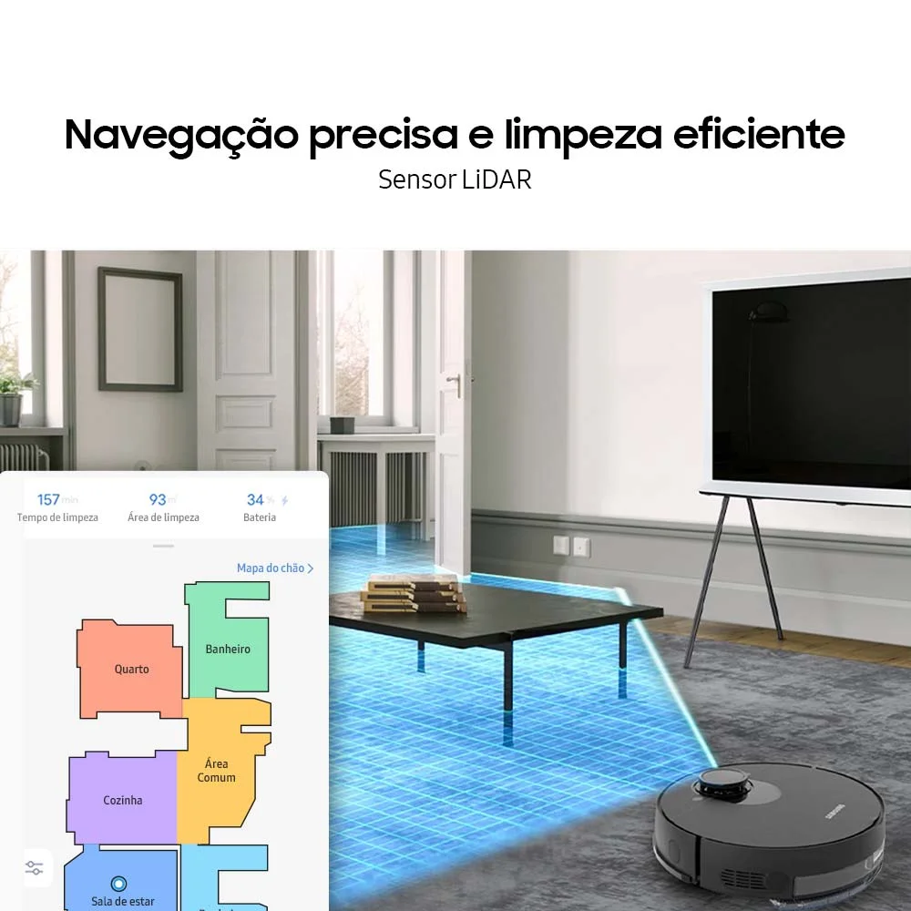 Robô Aspirador De Pó Samsung Vr3m Black Limpeza 2 Em 1 E Controle Via Aplicativo Bivolt