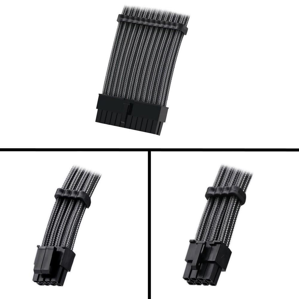 Imagem 3 de 5 do produto Kit 3 Cabo Sleeved Extensor de Fonte, 300mm, Preto, Compatível com ATX 1 x 24 Pinos, EPS 1 x 4+4 Pinos, GPU 2 x 6+2 Pinos