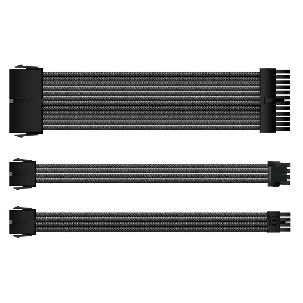 Imagem 5 de 5 do produto Kit 3 Cabo Sleeved Extensor de Fonte, 300mm, Preto, Compatível com ATX 1 x 24 Pinos, EPS 1 x 4+4 Pinos, GPU 2 x 6+2 Pinos