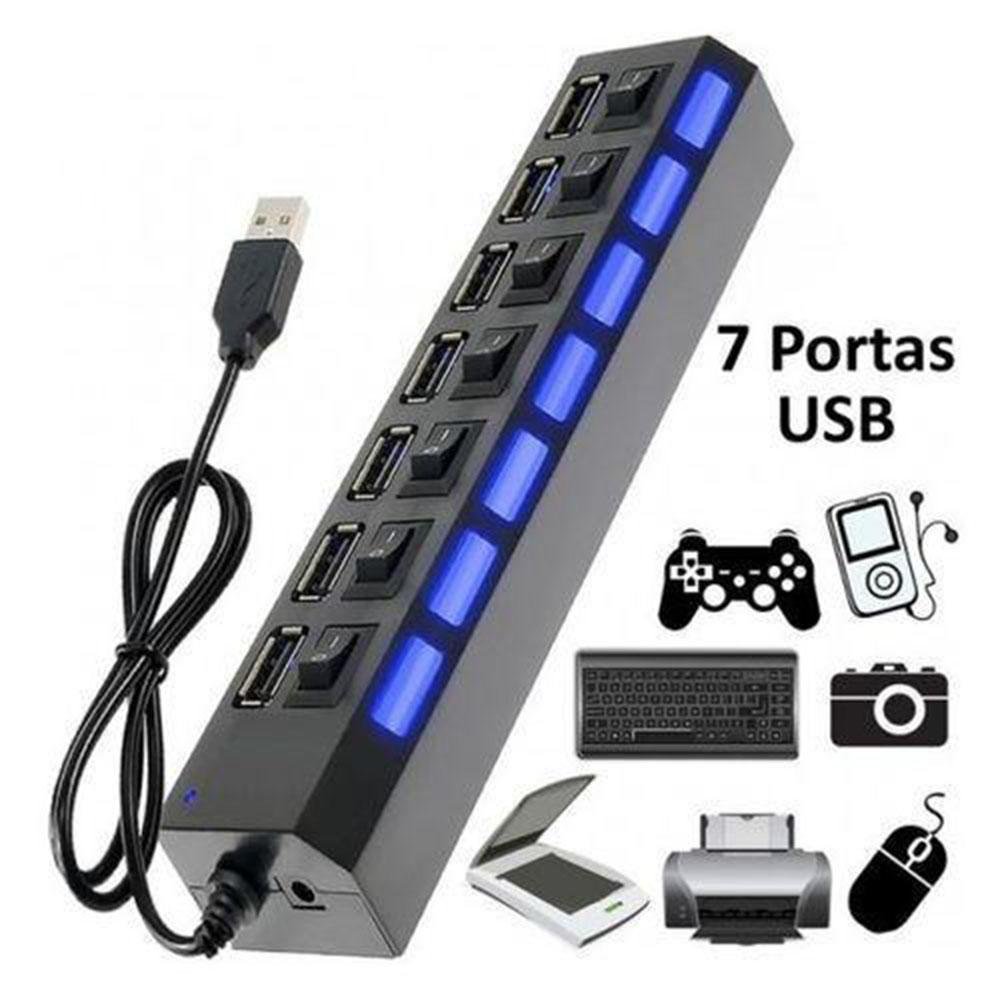 Imagem 3 de 4 do produto Hub Usb 7 Portas 2.0 Hd Extensor Pen Drive Mouse Teclado Tv