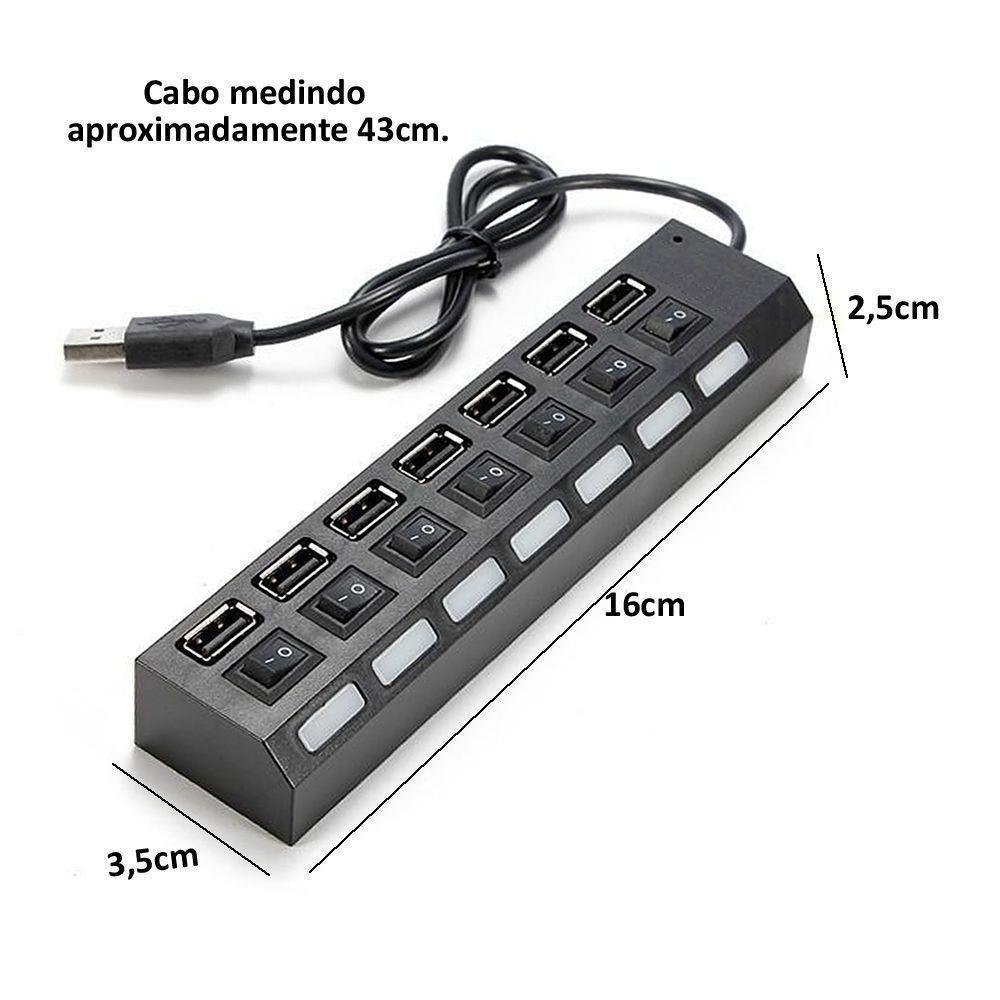 Imagem 2 de 4 do produto Hub Usb 7 Portas 2.0 Hd Extensor Pen Drive Hd