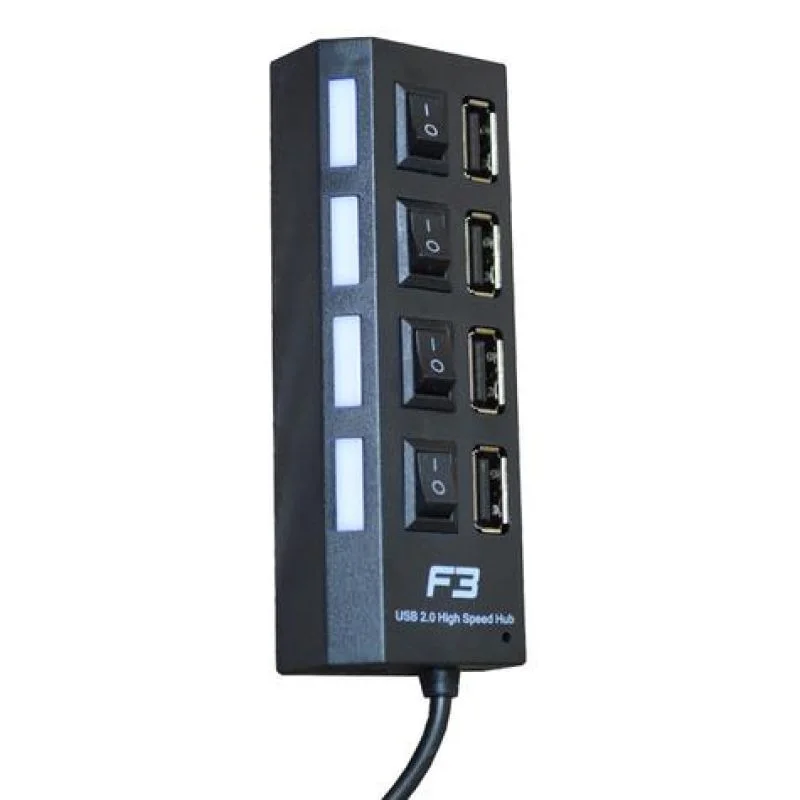 Imagem 3 de 3 do produto Hub Usb 2.0 4 Portas F3 Jc-hub401 Preto Liga,desliga