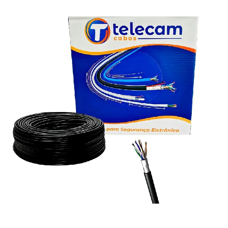 Cabo De Rede Telecam Blindado Cat 5e 100 Mts C/ Dreno 4px24awg 100% Cobre Preto