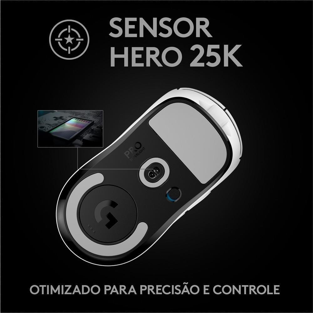 Mouse Sem Fio Gamer Logitech G Pro X Superlight, Lightspeed, 25000 Dpi, 5 Botões, Branco - 910-005941 Mouse Sem Fio Gamer Logitech G Pro X Superlight, Lightspeed, 25000 Dpi, 5 Botões, Branco - 910-005941
