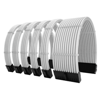 Kit 6 Cabo Sleeved Extensor de Fonte, 300mm, Branco, Compatível com ATX 1 x 24 Pinos, CPU 2 x 4+4 Pinos, GPU 3 x 6+2 Pinos