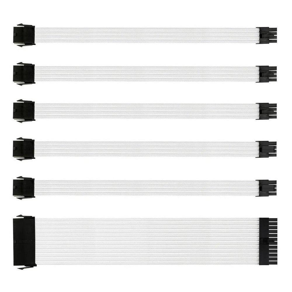 Imagem 2 de 5 do produto Kit 6 Cabo Sleeved Extensor de Fonte, 300mm, Branco, Compatível com ATX 1 x 24 Pinos, CPU 2 x 4+4 Pinos, GPU 3 x 6+2 Pinos
