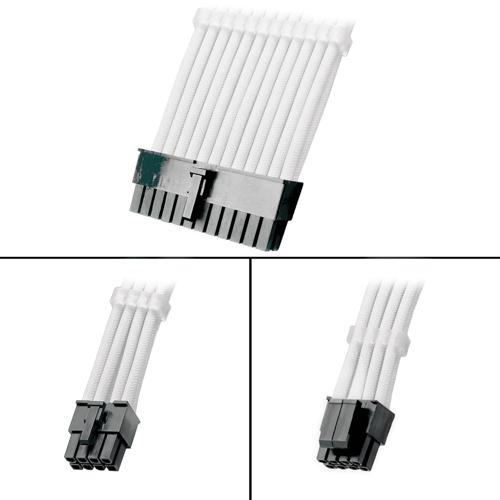 Imagem 4 de 5 do produto Kit 6 Cabo Sleeved Extensor de Fonte, 300mm, Branco, Compatível com ATX 1 x 24 Pinos, CPU 2 x 4+4 Pinos, GPU 3 x 6+2 Pinos