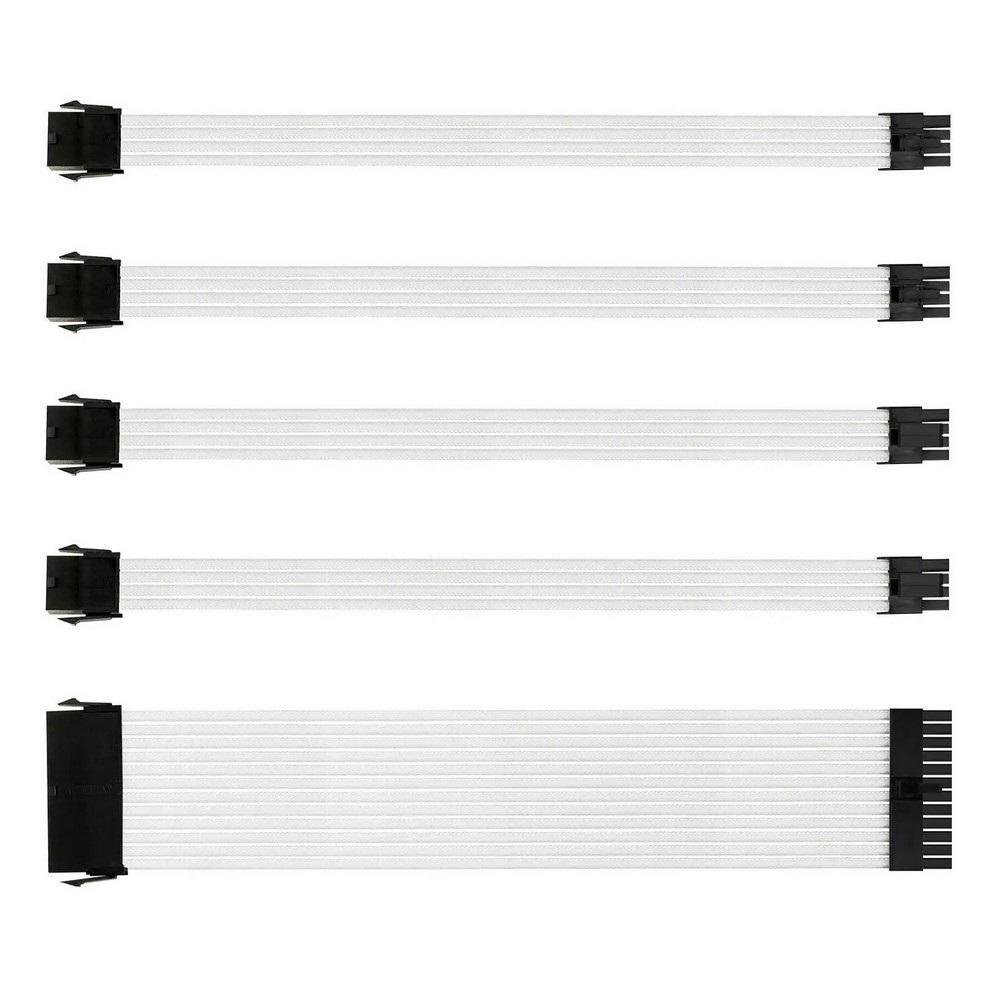 Imagem 3 de 5 do produto Kit 5 Cabo Sleeved Extensor de Fonte, 300mm, Branco, Compatível com ATX 1 x 24 Pinos, CPU 2 x 4+4 Pinos, GPU 2 x 6+2 Pinos