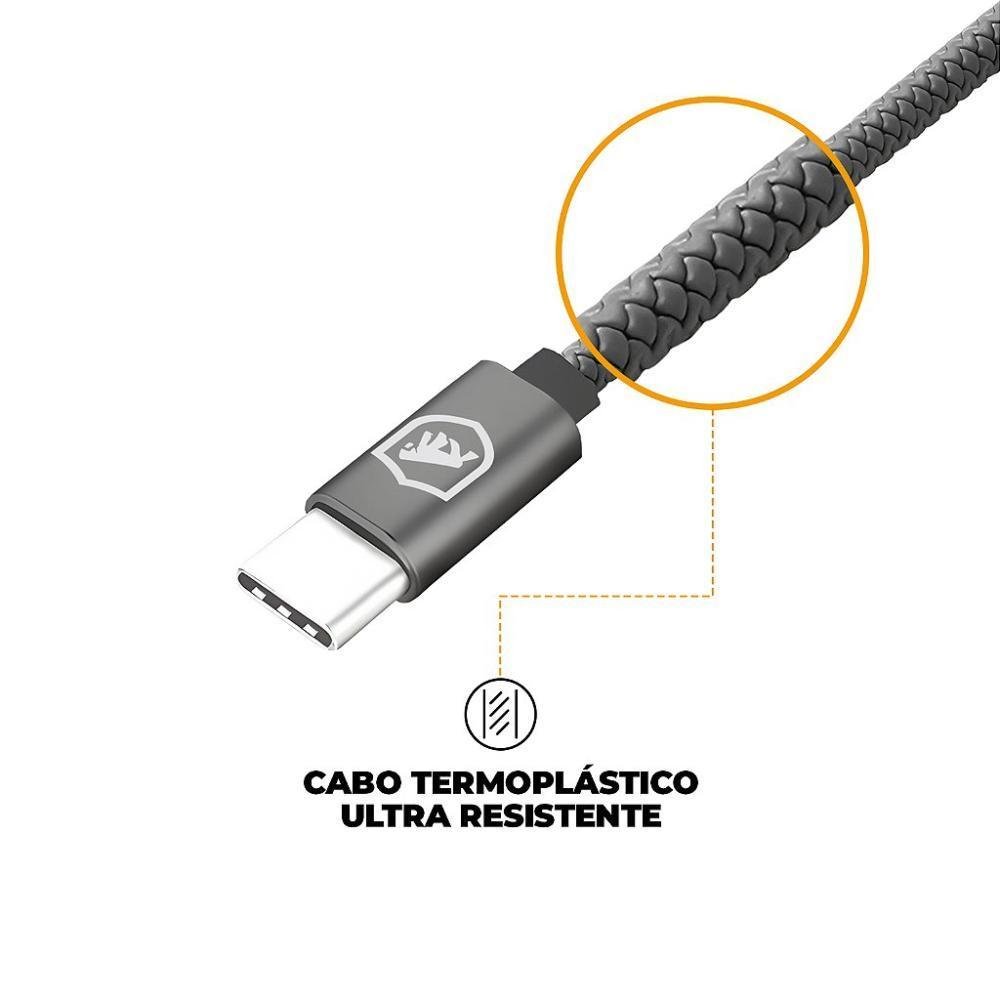 Imagem 2 de 5 do produto Cabo Symetric - Tipo C / Tipo C - 1,5m + Carregador Turbo Tipo C - Branco - Gshield