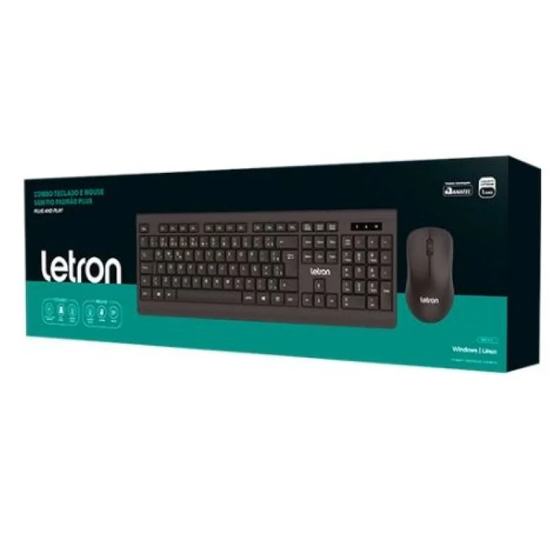 Imagem 2 de 2 do produto Kit Teclado E Mouse Sem Fio Com 104 Teclas, Mouse 3 Botões 1000 Dpi Padrão Plus Letron Km-1913