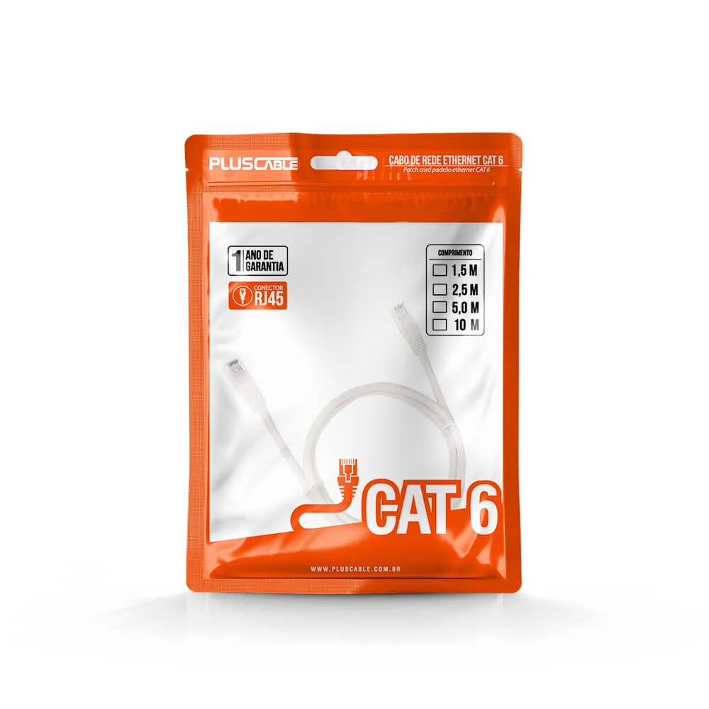 Cabo De Rede Plus Cable Patch Cord Cat6e Rj45 5 Metros Branco - PC-eth6u50wh Cabo De Rede Plus Cable Patch Cord Cat6e Rj45 5 Metros Branco - PC-eth6u50wh
