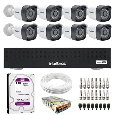 Kit 8 Câmeras Tudo Forte Tf 2020 B Full Hd 1080p Bullet Visão Noturna 20m Proteção Ip66 + Dvr Intelbras Mhdx 3008-c 8 Canais + Hd 1TB Purple