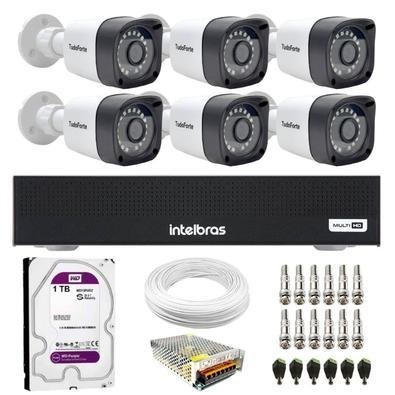 Kit 6 Câmeras Tudo Forte Tf 2020 B Full Hd 1080p Bullet Visão Noturna 20m Proteção Ip66 + Dvr Intelbras Mhdx 3008-c 8 Canais + Hd 1TB Purple