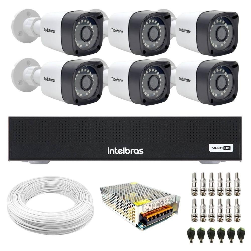 Kit 8 Câmeras Tudo Forte Tf 2020 B Full Hd 1080p Bullet Visão Noturna 20m Proteção Ip66 + Dvr Intelbras Mhdx 3008-c 8 Canais + Hd 1TB Purple