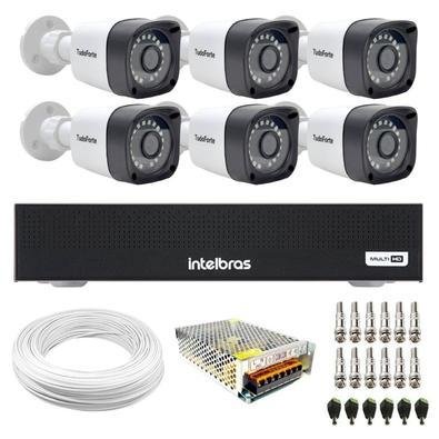Kit 6 Câmeras Tudo Forte Tf 2020 B Full Hd 1080p Bullet Visão Noturna 20m Proteção Ip66 + Dvr Intelbras Mhdx 3008-c 8 Canais