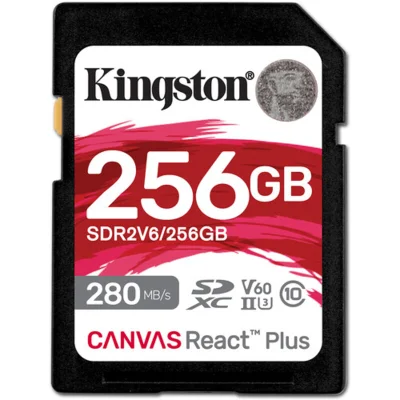 Cartão Memória Kingston Sd Xc, 256GB, 280mb/s, React Plus - Uhs-ii V60 Sdr2v6/256gb