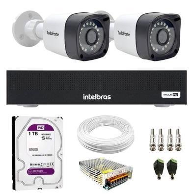 Kit 2 Câmeras Tudo Forte Tf 2020 B Full Hd 1080p Bullet Visão Noturna 20m Proteção Ip66 + Dvr Gravador Intelbras Mhdx 1104-c 4 Canais + Hd 1TB Purple
