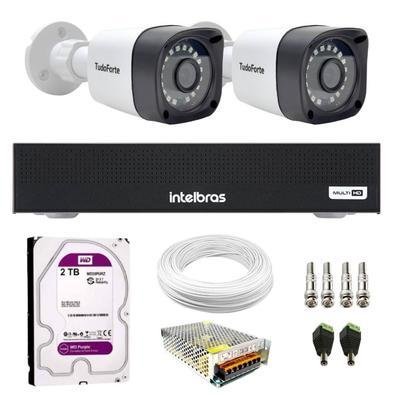 Kit 2 Câmeras Tudo Forte Tf 2020 B Full Hd 1080p Bullet Visão Noturna 20m Proteção Ip66 + Dvr Gravador Intelbras Mhdx 1004c 4 Canais + Hd 2TB Purple