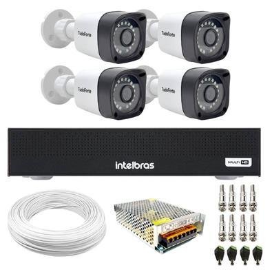 Kit 4 Câmeras Tudo Forte Tf 2020 B Full Hd 1080p Bullet Com Visão Noturna 20m Proteção Ip66 + Dvr Gravador Intelbras Mhdx 1104-c 4 Canais