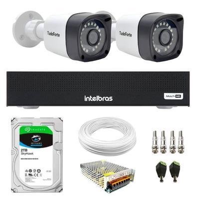 Kit 2 Câmeras Tudo Forte Tf 2020 B Full Hd 1080p Bullet Visão Noturna 20m Proteção Ip66 + Dvr Gravador Intelbras Mhdx 1104-c 4 Canais + Hd 2TB Skyhawk