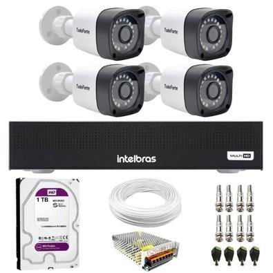 Kit 4 Câmeras Tudo Forte Tf 2020 B Full Hd 1080p Bullet Visão Noturna 20m Proteção Ip66 + Dvr Gravador Intelbras Mhdx 1104-c 4 Canais + Hd 1TB Purple