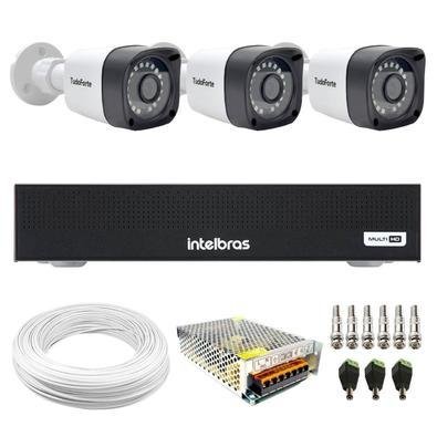 Kit 3 Câmeras Tudo Forte Tf 2020 B Full Hd 1080p Bullet Com Visão Noturna 20m Proteção Ip66 + Dvr Gravador Intelbras Mhdx 1104-c 4 Canais