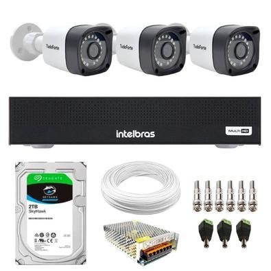 Kit 3 Câmeras Tudo Forte Tf 2020 B Full Hd 1080p Bullet Com Visão Noturna 20m Proteção Ip66 + Dvr Gravador Intelbras Mhdx 1104-c 4 Canais + Hd 2TB Sky