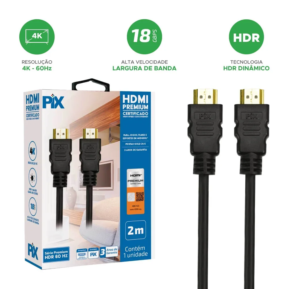 Imagem 5 de 5 do produto Cabo HDMI C/ Certificação Ultra High Speed Premium 2 Metros