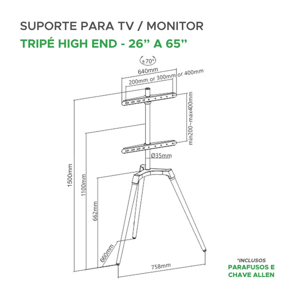 Imagem 5 de 5 do produto Suporte P/ Tv Pedestal Tripe Vitrine Vertical 26" A 65" Pix