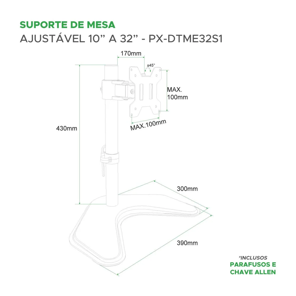 Imagem 3 de 5 do produto Suporte Para Monitor De Mesa Ajustável 10" A 32" - Pix