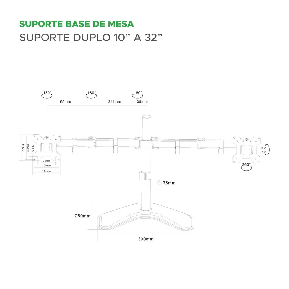Imagem 3 de 5 do produto Suporte Para Monitor 10" A 32" Pix, Ajustável, Base, Preto - Px-dtme32s1