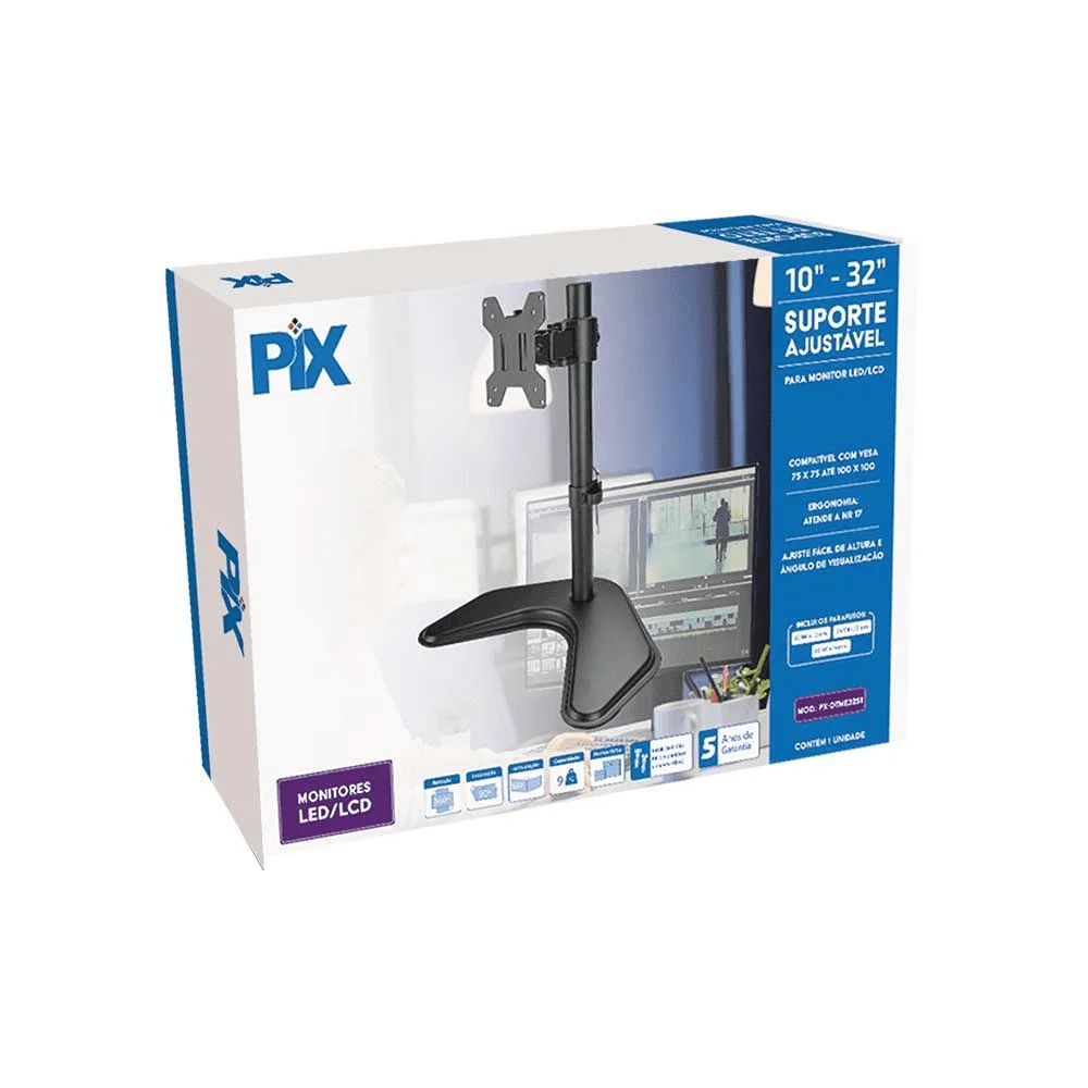 Imagem 4 de 5 do produto Suporte Para Monitor 10" A 32" Pix, Ajustável, Base, Preto - Px-dtme32s1