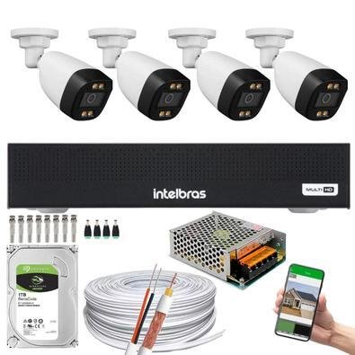 Kit 4 Câmeras Segurança Color 1080p 2.8mm Dvr Intelbras 1TB