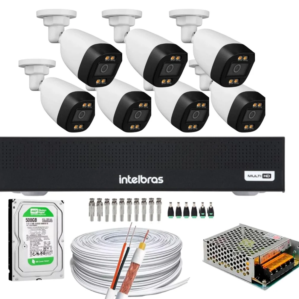 Kit 7 Câmeras Segurança Color Dvr Intelbras 1008c Hd 500gb.