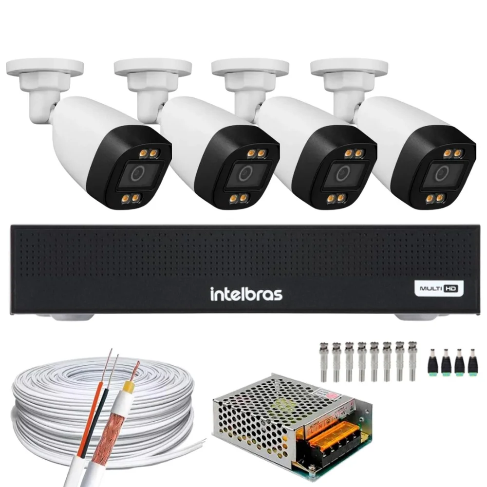 Kit Dvr Intelbras 4 Canais Mhdx 1004-c 4 Câmeras Coloridas.