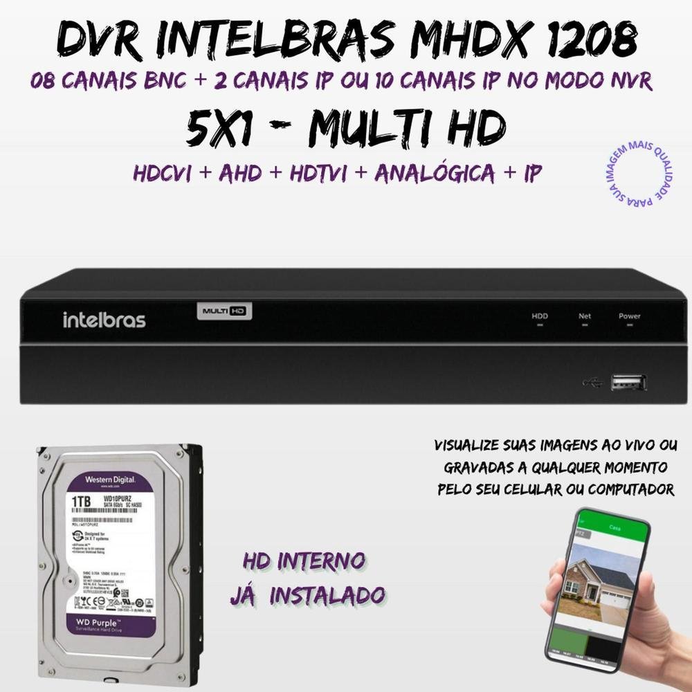 Kit Intelbras 8 Cam. 1220b Full Color Dvr 1208 1TB Purple Kit Intelbras 8 Cam. 1220b Full Color Dvr 1208 1TB Purple